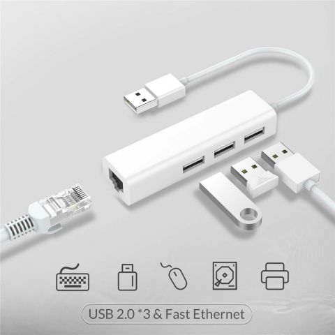 3 Usb Port Hub Rj-45 Lan Network Card Usb To Ethernet Adapter