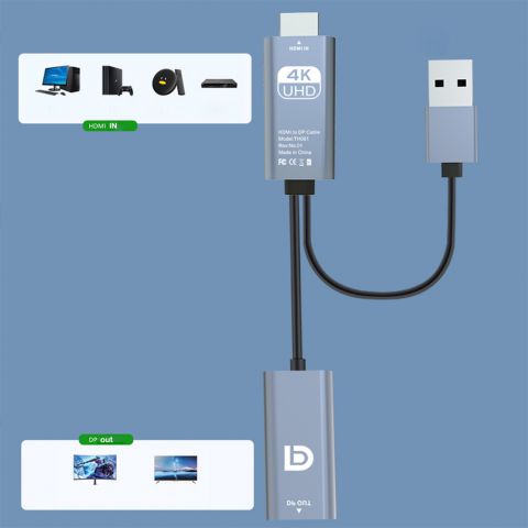 Metal Hdmi-compatible To Dp Female + Usb Power Supply Line 8k 30