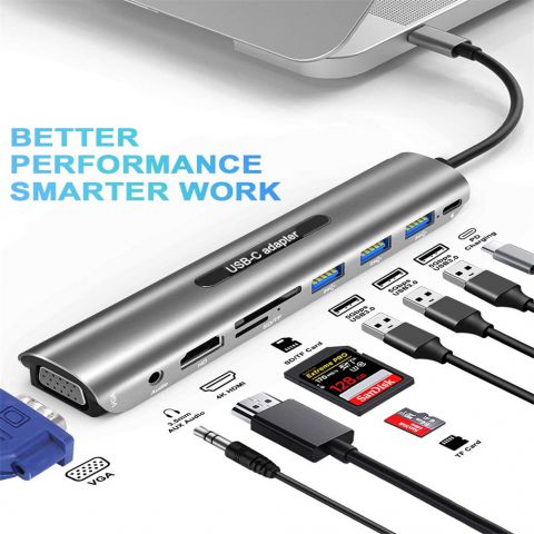 9-in-1 Usb C Hub Adapter With 4k Hdmi-compatible Vga 100w Pd 3 U