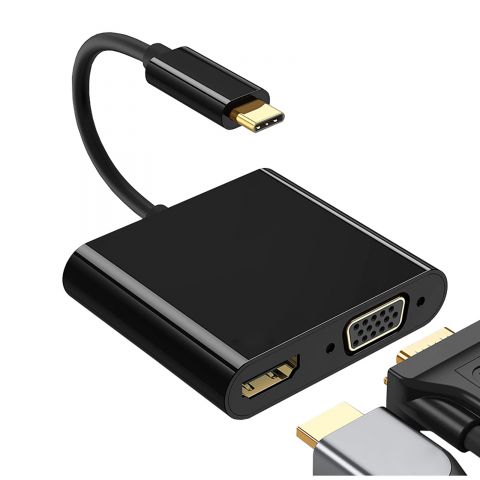 Type C To Hdmi-compatible Vga 2-in-1 Adapter Usb C To Hdmi-compa